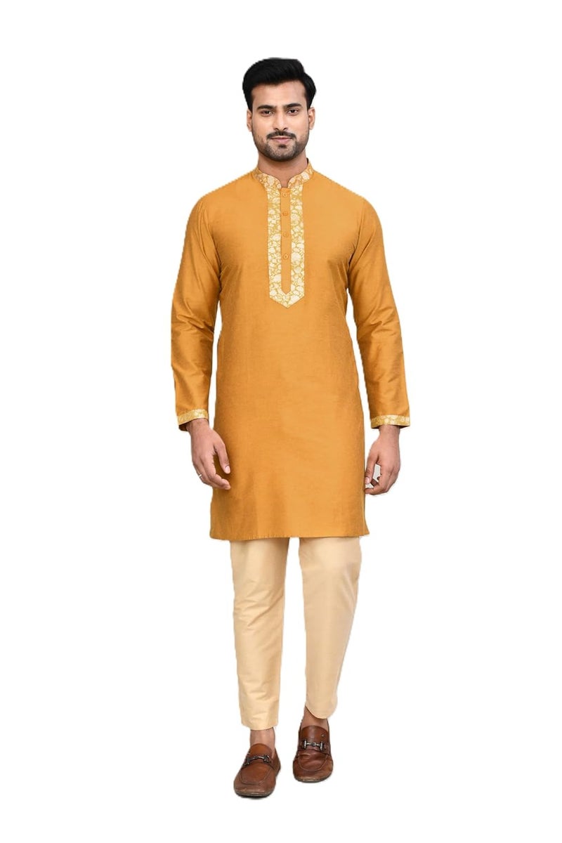 Polyfab Hathkargha Men’s Cotton Kurta & Pyajama Set with Embroidered Neck & Cuff | Traditional Ethnic Wear for Festivals & Weddings | Full Sleeve Straight Kurta Pajama Set for Men - Multi (Size - XS to XXL) - Image 1
